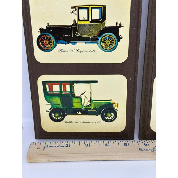 VTG 60s Antique Car Print Set-of-2 Wooden Wall Plaques Retro Nostalgic - Picture 10 of 10
